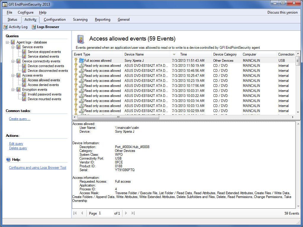 Activity logs
